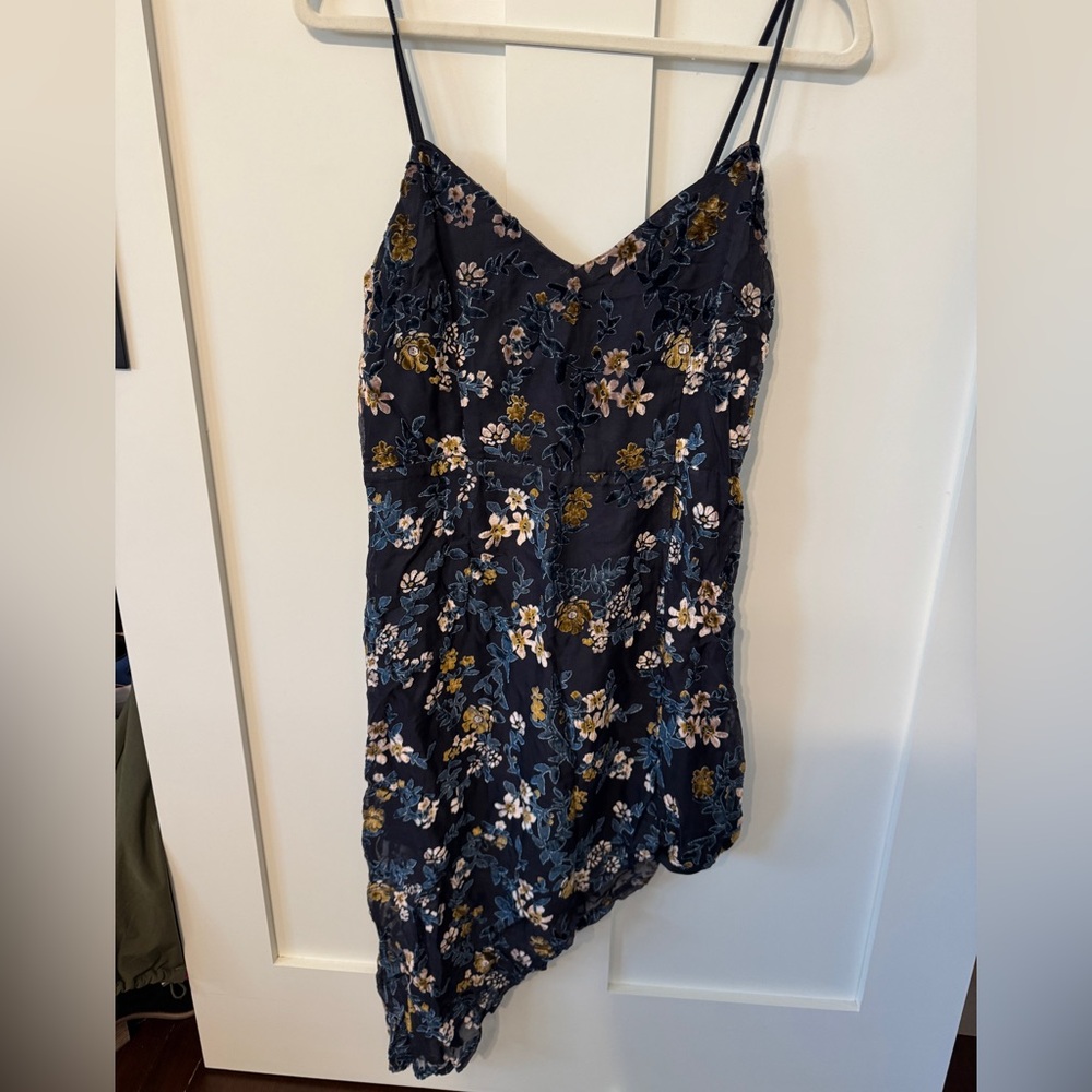 Asymmetric Navy Floral Lace Slip Dress - Picture 5 of 8